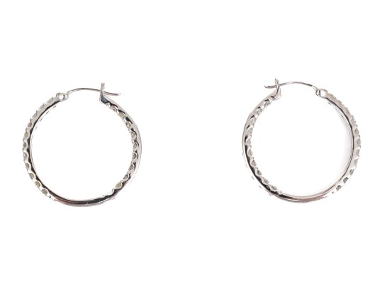 Sterling Silver Classic Round Hoop Earrings, CZ Set