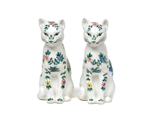 Pair Of Portugal Painted Ceramic Cat Figures