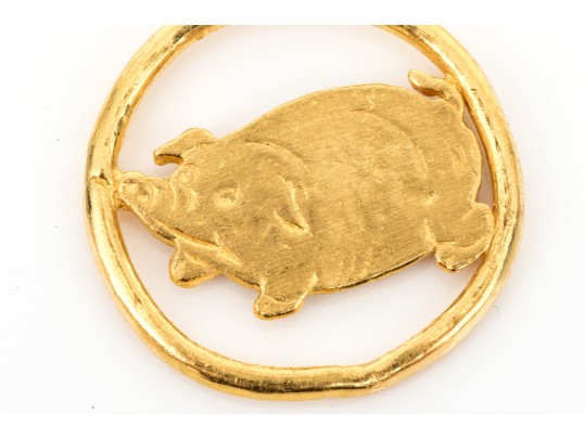.999 Gold Charming Chubby Pig Motif Pendant
