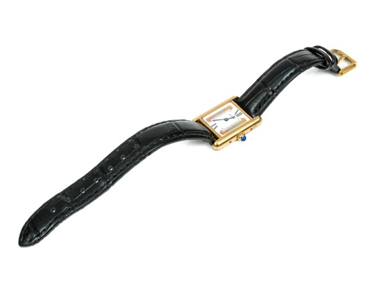 Cartier Sterling Silver Vermeil Small Must De Cartier Tank Watch, With Box