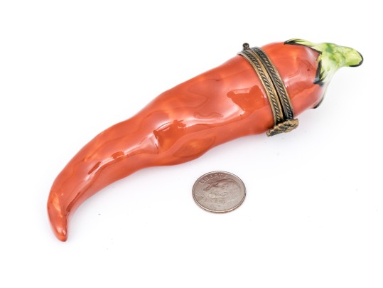 Hand Painted Porcelain Limoges Box, Chili Pepper Form