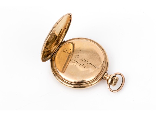Elgin Striking Vintage Gold Filled Pocket Watch, Blue And White Porcelain Dial