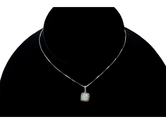 10K White Gold Opal Pendant Necklace