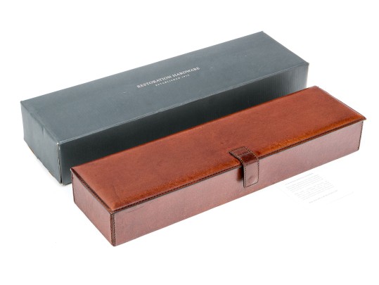Vintage Restoration Hardware Antiqued Tan Artisan Leather Desk Box