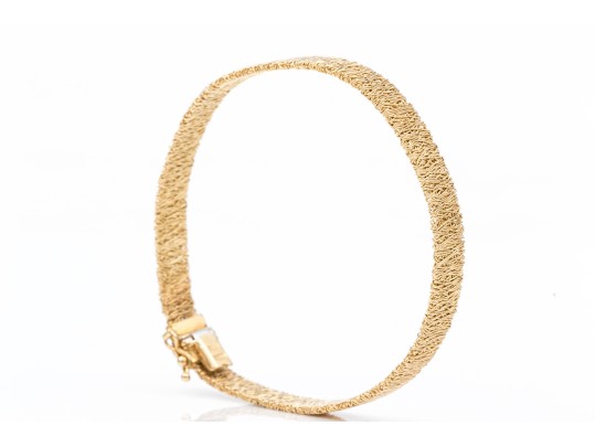 14k Yellow Gold Unique Textured Woven Wire Motif Bracelet