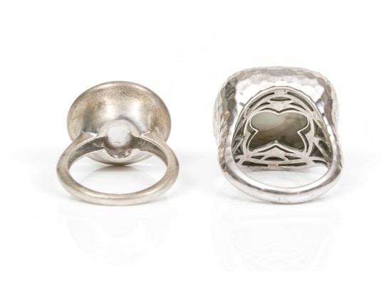 A Collection Of Two Sterling Silver Large And Stately Rings, Both Size 7