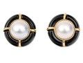 14k Beautiful Vintage Bartholomew Mazza Black Onyx And Cultured Mabe Pearl Earrings