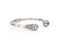 Sterling Silver Balinese Style Hinged Cuff Bracelet, Blue Topaz Set, 18k Highlights