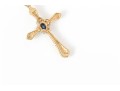 14k Yellow Gold Pretty Blue And White Halo Sapphire Cluster Ribbed Cross