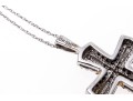 10K White Gold Necklace With Black And White Diamond Cross Pendant