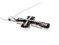 10K White Gold Necklace With Black And White Diamond Cross Pendant