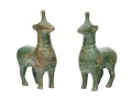 Pair Of Green Painted Cast Bronze Animal Figures