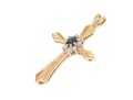 14k Yellow Gold Pretty Blue And White Halo Sapphire Cluster Ribbed Cross