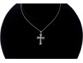 10K White Gold Necklace With Black And White Diamond Cross Pendant