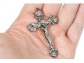 Sterling Silver Striking Large Diamond Cut Crucifix, Rose Motif Ends