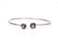 Sterling Silver Handsome Cushion And Heart Smoky Quartz Cuff Bracelet