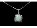 10K White Gold Opal Pendant Necklace