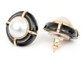 14k Beautiful Vintage Bartholomew Mazza Black Onyx And Cultured Mabe Pearl Earrings