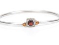 Sterling Silver Eye-catching Garnet, Citrine And White Topaz Halo Cuff Bracelet