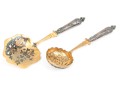 French Beautiful Pair Of Ornate Vintage 800 Silver Handled Pierced Servers