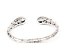 Sterling Silver Balinese Style Hinged Cuff Bracelet, Blue Topaz Set, 18k Highlights