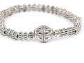 Striking Sterling Silver And Silver Plated Beaded Stretch Bracelet