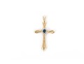 14k Yellow Gold Pretty Blue And White Halo Sapphire Cluster Ribbed Cross