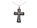 10K White Gold Necklace With Black And White Diamond Cross Pendant