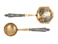French Beautiful Pair Of Ornate Vintage 800 Silver Handled Pierced Servers