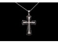 10K White Gold Necklace With Black And White Diamond Cross Pendant