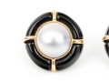 14k Beautiful Vintage Bartholomew Mazza Black Onyx And Cultured Mabe Pearl Earrings