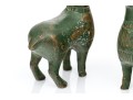Pair Of Green Painted Cast Bronze Animal Figures