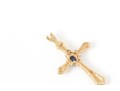 14k Yellow Gold Pretty Blue And White Halo Sapphire Cluster Ribbed Cross