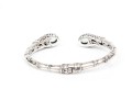Sterling Silver Balinese Style Hinged Cuff Bracelet, Blue Topaz Set, 18k Highlights