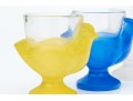 Set Of Four Vintage French Pressed Glass Chicken Form Egg Cups 