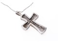 10K White Gold Necklace With Black And White Diamond Cross Pendant