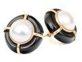 14k Beautiful Vintage Bartholomew Mazza Black Onyx And Cultured Mabe Pearl Earrings