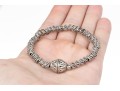 Striking Sterling Silver And Silver Plated Beaded Stretch Bracelet