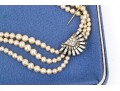 Vintage Richelieu Costume Pearl, Faux Diamond And Sterling Silver Choker Necklace, Boxed 