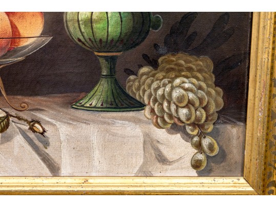 Oil On Canvas, Still Lie With Fruit And Water Pitcher