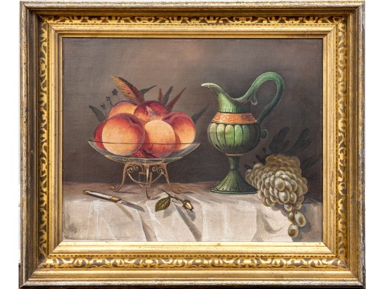 Oil On Canvas, Still Lie With Fruit And Water Pitcher