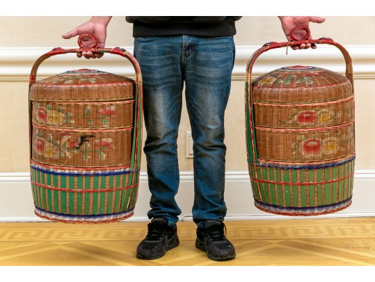 Pair Of Chinese Tiered Wedding Baskets, 20th C.