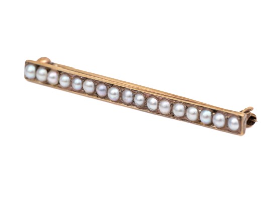 14k Yellow Gold Vintage Simple Seed Pearl Bar Pin