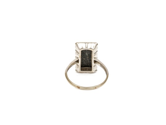 10k White Gold Simple Vintage Rectangular Profile Black Onyx Ring, Size 8.75+