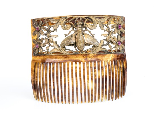Vintage Gold Wash Metal Decorated Faux Tortoise Shell Hair Comb