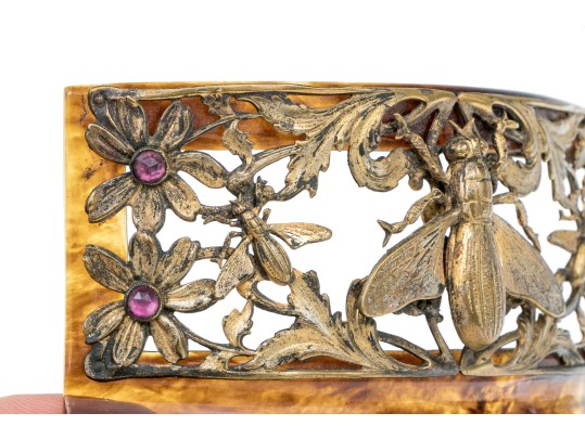 Vintage Gold Wash Metal Decorated Faux Tortoise Shell Hair Comb