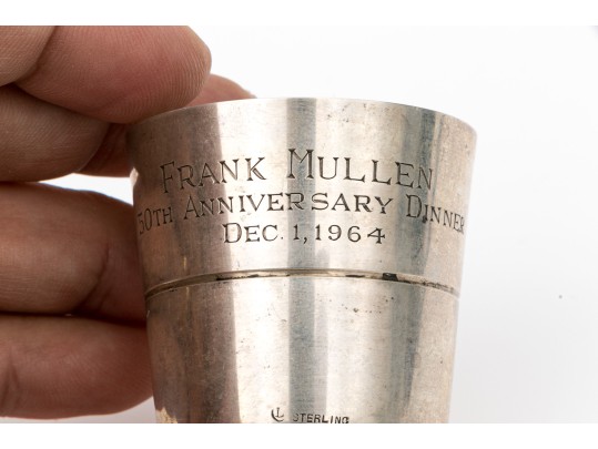 Vintage Presentation Sterling Silver And Silver Coin Shot Glass  2.385 Troy Ozs.