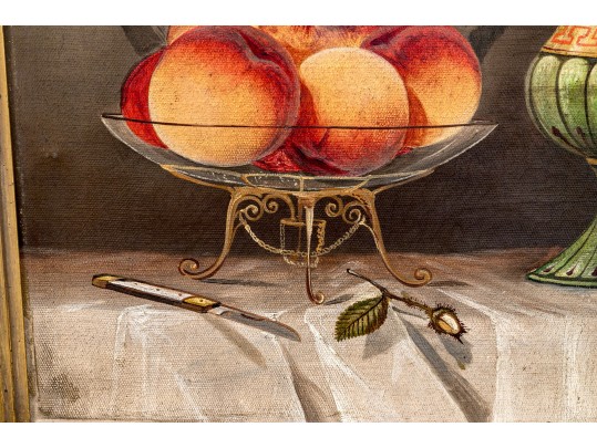 Oil On Canvas, Still Lie With Fruit And Water Pitcher