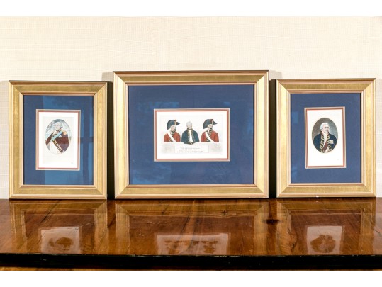 John Kay (Scotland, 1742-1826) Set Of Three Gilt Framed Hand Colored Portrait Engravings 