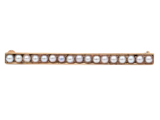 14k Yellow Gold Vintage Simple Seed Pearl Bar Pin